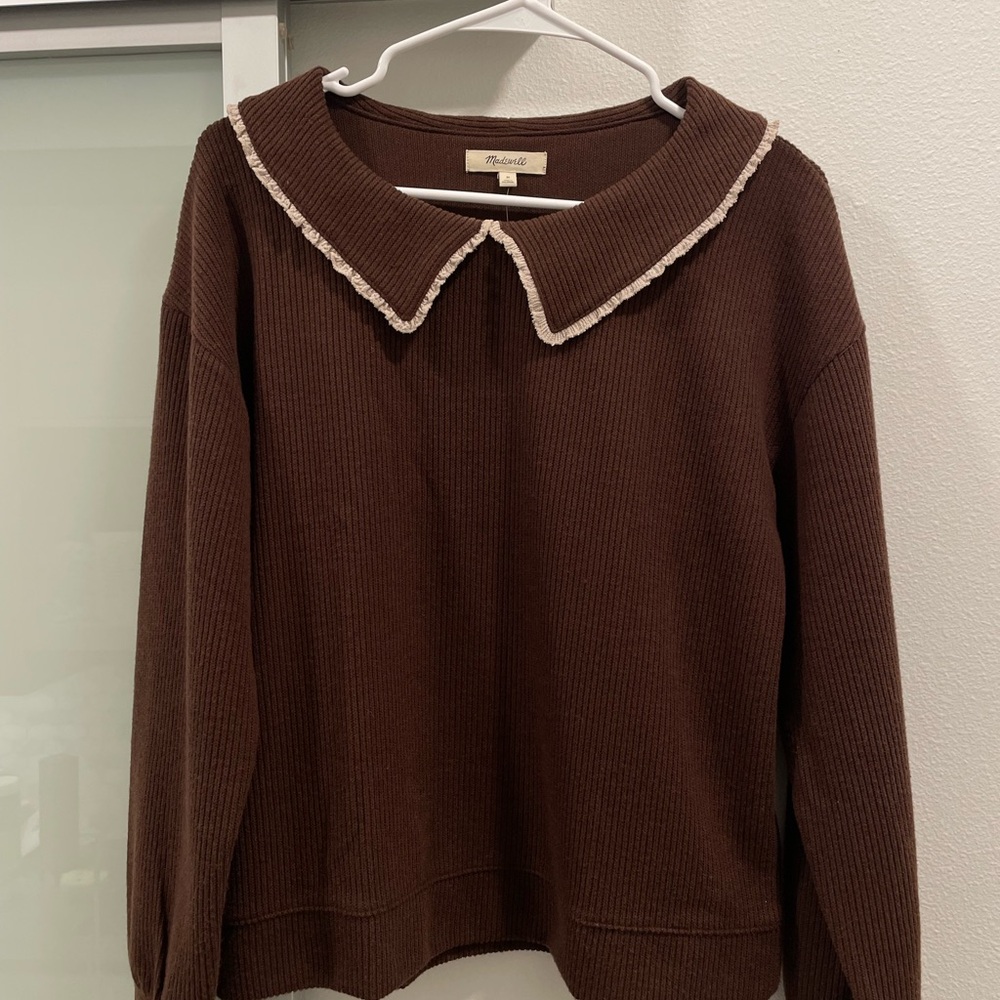 NWT Madewell Chocolate Brown Sweater with Lace Trim